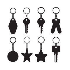  Assorted Keychains Featuring Keys, Tags, and Stars