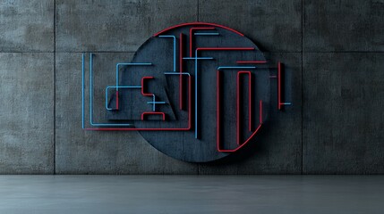 Abstract Neon Light Design on Concrete Wall Background