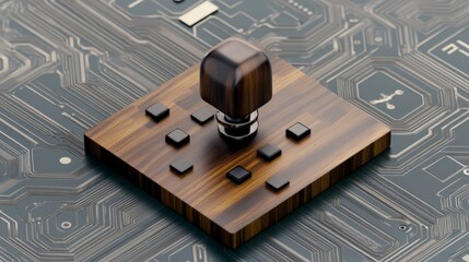 Vintage Style Joystick on Circuit Board Background Art