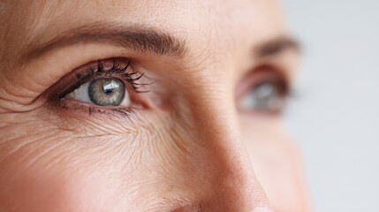 The Gaze of Experience: An intimate close-up of an elderly woman's expressive eyes, etched with the captivating map of a life fully lived, conveying depth, wisdom.
