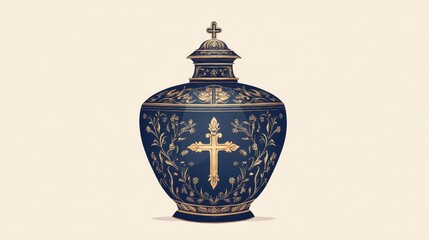 Elegant Decorative Urn with Religious Symbol and Floral Design