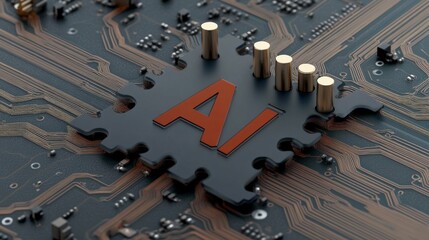 AI Technology Concept with Circuit Board and Processor Elements