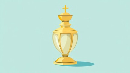 Golden Trophy with Cross on a Soft Blue Background