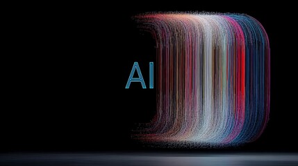 Abstract AI Design with Colorful Lines and Text on Dark Background