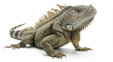 Fototapeta premium Green iguana portrait studio shot bright lighting. AI Generated
