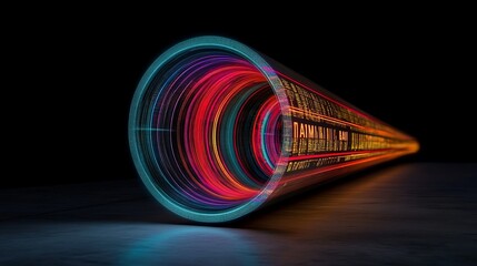 Vibrant Digital Tunnel with Colorful Light Trails in Dark Background