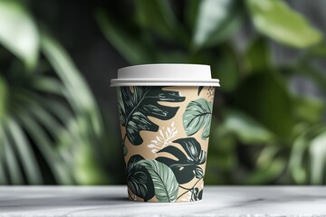 A realistic mockup of a disposable paper coffee cup with a customizable design, perfect for showcasing branding concepts in a takeaway coffee setting, take away, mockup