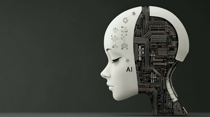 Futuristic Robot Head with Artificial Intelligence Circuitry Design