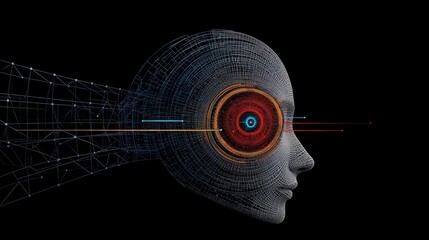 Futuristic Digital Woman's Head with Abstract Data Visualization