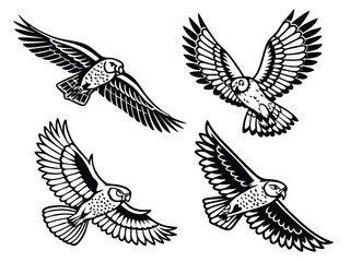 Owl in Flight - Vintage Woodcut Engraving Vector Illustration

