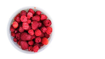 Ripe red raspberries, top view.