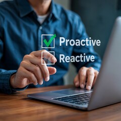 Business Professional Using Touchscreen Laptop Making Strategic Decisions with Checkbox Selection in Office for Digital Transformation and Increased Productivity