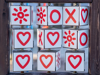 Cubes with hearts, sun and circle