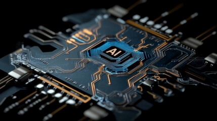 Detailed Close-Up of Circuit Board with AI Technology Concept
