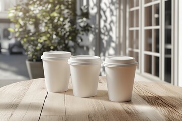 Cafe ambiance blank white coffee cup mockup with cafe background
