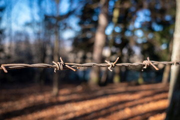Barbed wire along the entire photo