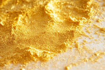 Shimmering metallic gold powder creating a dreamy effect on white.