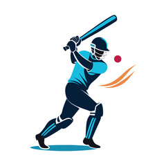 illustration of a male cricket player hitting the ball 