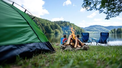 Lakeside Camping Bonfire: Family Adventure