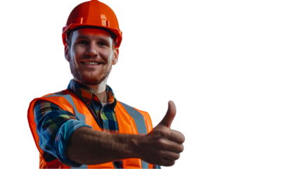 Happy construction worker thumbs up.