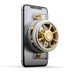 Digital Payments concept, A smartphone with a vault lock design, symbolizing security and protection.