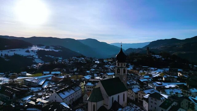Panorama of the Dolomites and the villages of Alto Adige. Fi&eacute; allo Sciliar
