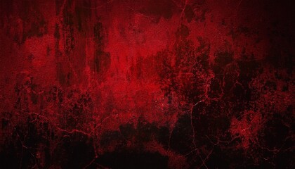 Black blood red grunge or horror background. Old rough concrete distressed texture. The wall of the building with cracks. Close-up. Crushed broken damaged surface. Creepy spooky halloween concept.