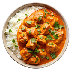 Creamy Chicken Tikka Masala Recipe with Rice isolated on transparent background