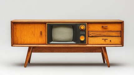 Minimalist Vintage Retro Television Isolated on Clean White Background - Classic Old School TV Set in Simple Flat Design Style
