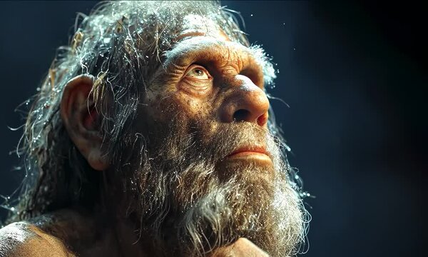 Face reconstruction of prehistorical time human, homo sapience as in museum