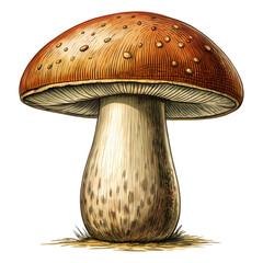 Stunning Red-Brown Mushroom Illustration isolated on transparent background