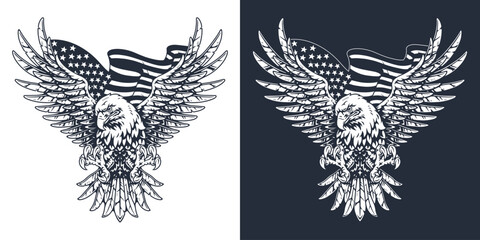 Detailed eagle graphic design with American flag © DGIM studio