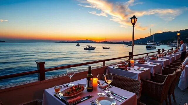 Romantic dinner restaurant sea view sunset vacation travel destination luxury dining experience italy 100