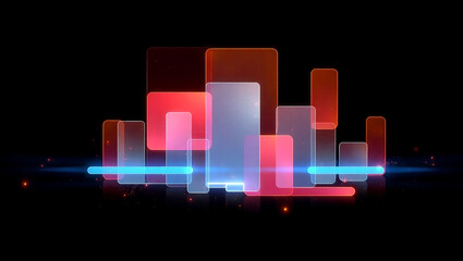 Futuristic abstract overlapping digital music bars, geometric wave bars, translucent rectangles, in black background
