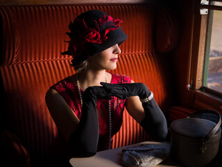 1920s woman in steam train