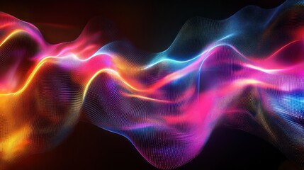 Obraz premium Abstract vibrant neon wave flowing in dark background.