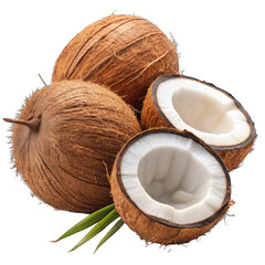 Fresh Coconuts: Whole & Halved isolated on transparent background