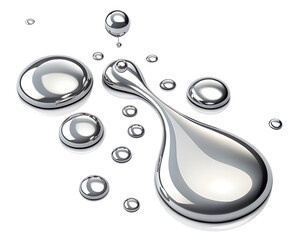 3d render of fluid chrome liquid shapes isolated on white background, PNG