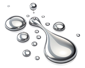 3d render of fluid chrome liquid shapes isolated on white background, PNG