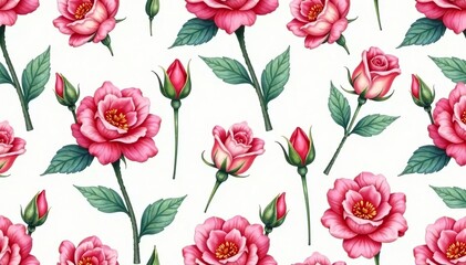Delicate watercolor rose buds forming a seamless repeat pattern , soft, summer, romantic
