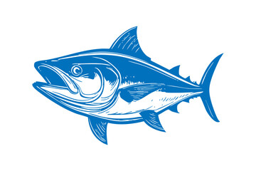 Blue silhouette of a tuna fish suitable for seafood restaurants, marine life education materials, logos, or packaging designs. Bright and eyecatching.
