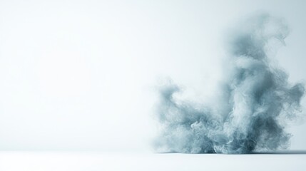 Obraz premium Smoke Plume Minimalist Abstract Style High-resolution Soft Lighting Landscape Wide Shot Textured Forms Exploding Cloud White Background Cool Gray Tones Ideal for Science Articles