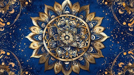 Obraz premium Ornate mandala design, deep blue backdrop