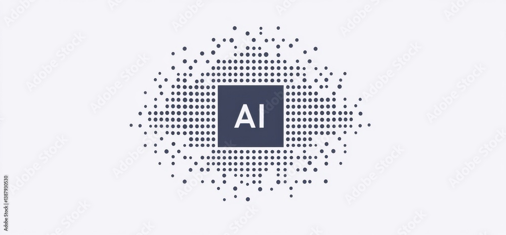 Poster minimalistic vector representation of an ai chip with dotted visual elements