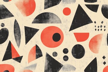 Abstract geometric shapes in black red and cream colors