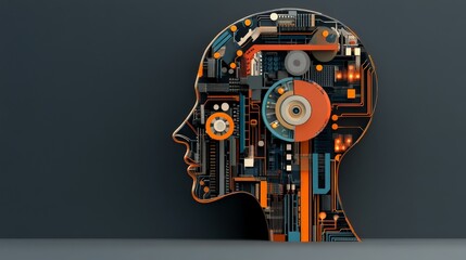 Naklejka premium Abstract Digital Human Head with Circuit Board and Technology Design