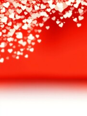 Obraz premium Red Background with Falling Hearts - Abstract of white hearts falling on a red background, ideal for Valentine's Day or romantic themes