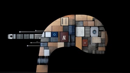 Abstract AI Concept with Geometric Shapes and Textures in Profile View