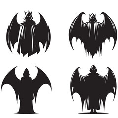 Obraz premium Demon Silhouette with Horns and Wings | Dark Fantasy, Mythical Creature, and Evil Spirit Vector
