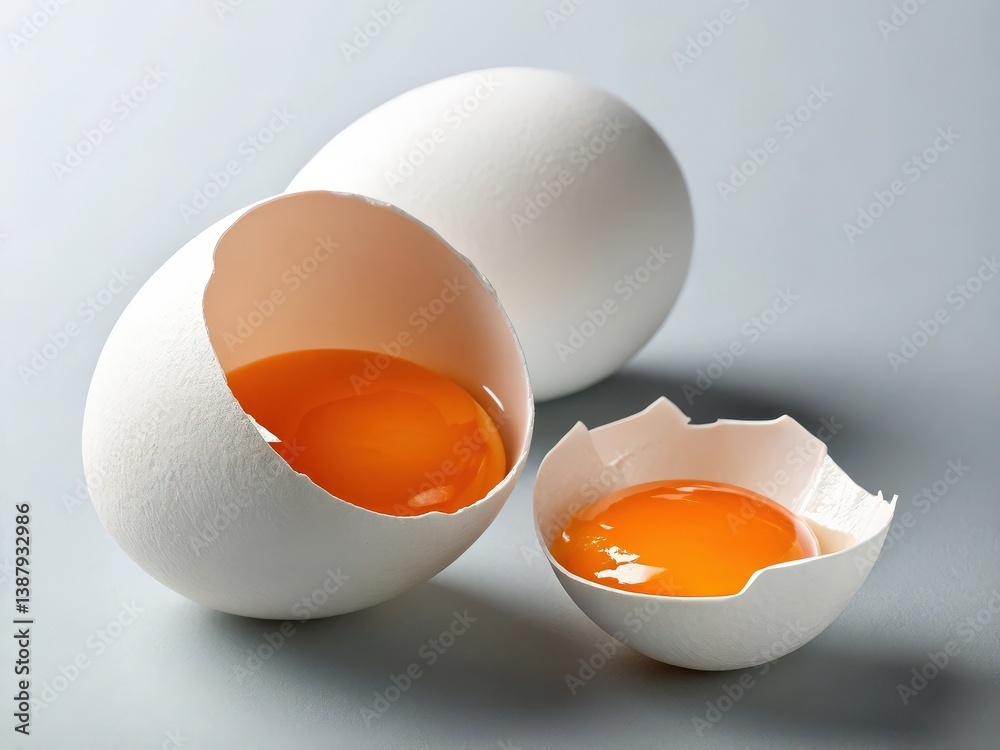 Poster  Three eggs in various stages of development on a gray surface.